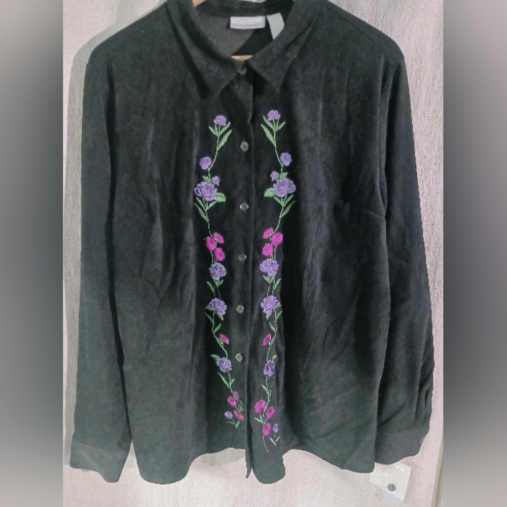 Cascade Blue western floral shacket top blouse womens size Large NEW